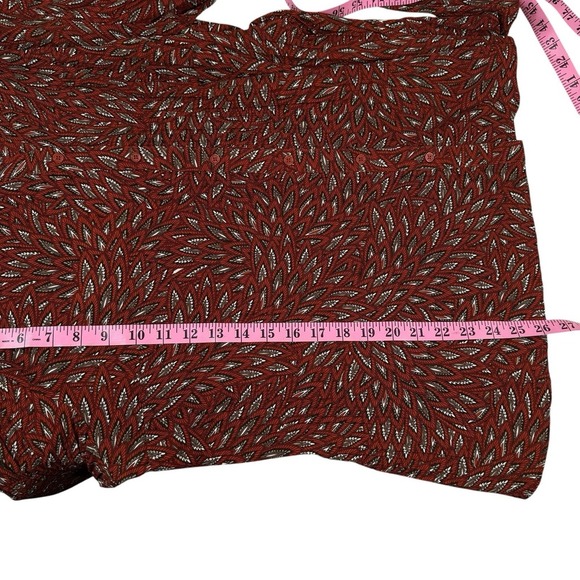 EAST 5TH PETITE Orange Leaf Print Button Front Pleated Long Flare Sleeve Top 1X - Picture 4 of 7